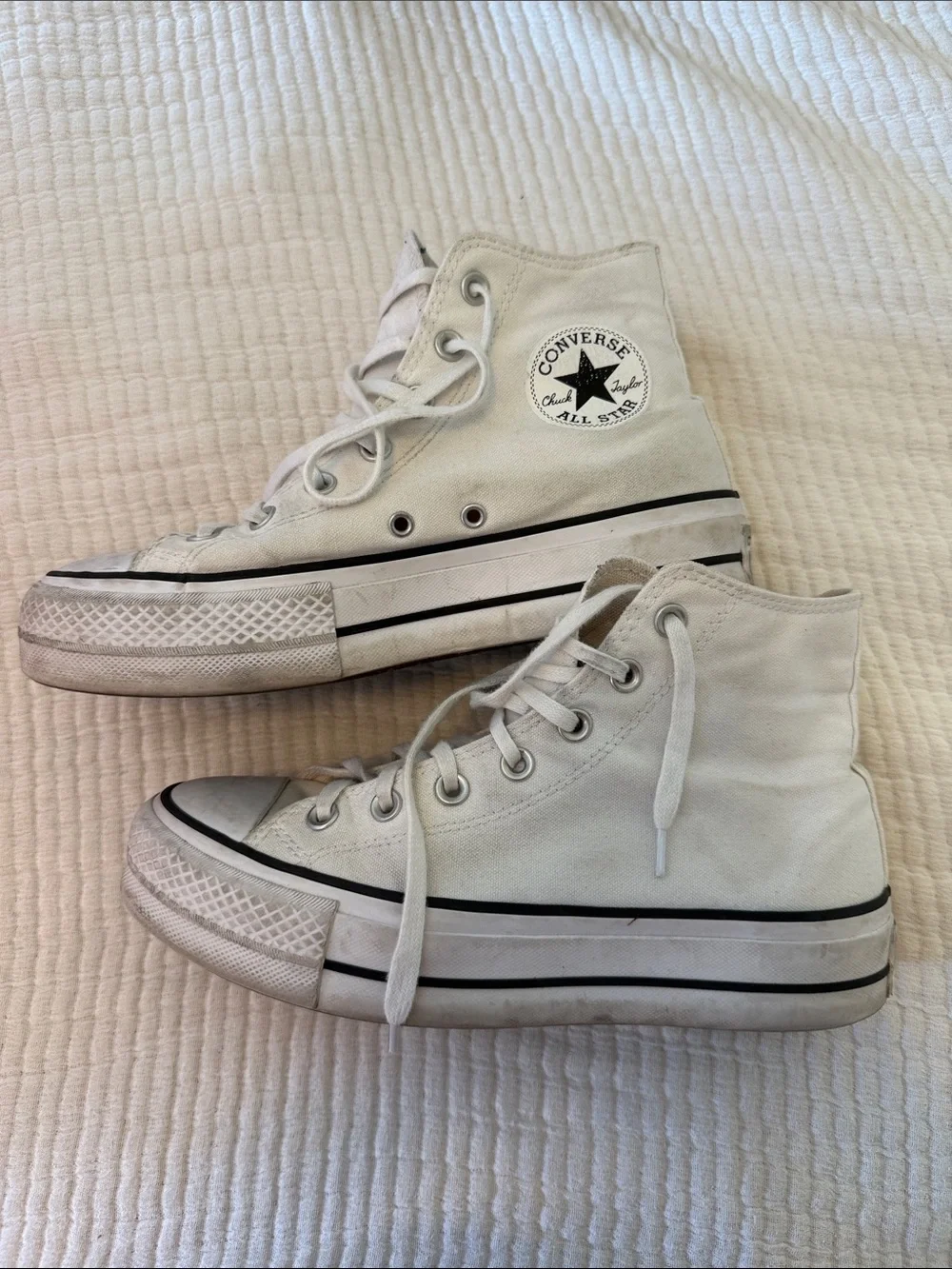 Converse High Top Platform Sneakers - White with Black Trim